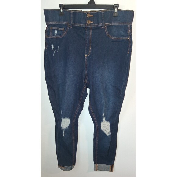 Just Be Dark Denim Cuffed Distressed Jeggings Sz XL - Picture 1 of 2